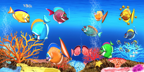 Fototapeta na wymiar Korallenriff mit Korallenfische, Illustration