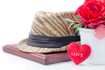 Fashion hat rose and picture frame