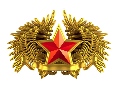 coat of arm with red star and wings