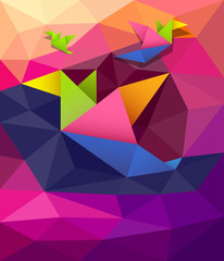 Colorful origami paper birds shape geometric design