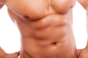 Close-up of guy with muscular torso