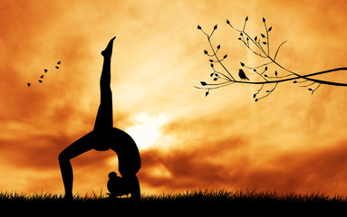 yoga silhouette at sunset