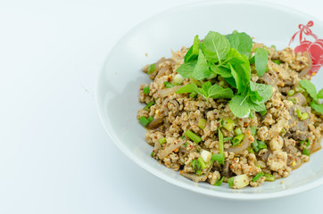 spicy minced pork salad, minced pork mash with spicy, Thai food