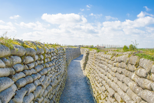trench world war sandbags and blue sky