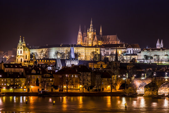 The View on Prague gothic Castle with Charles Bridge
