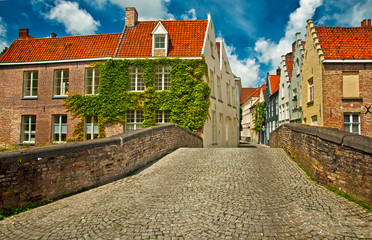 Houses along the canals of Brugge or Bruges, Belgium