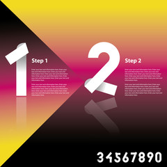 business template with paper fold numbers on yellow and red