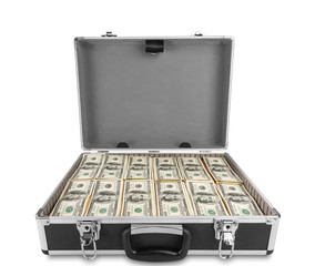 Case full of dollar on white background