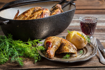 Roasted chicken and jacket potato with dill