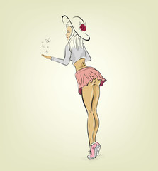 sexy girl in a short skirt and hat