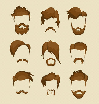 vector set of whiskers and hairstyles