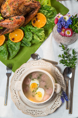 Roasted turkey served with barley sour soup