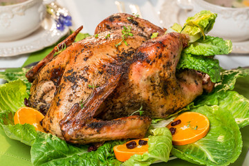 Closeup of roasted big turkey for thanksgiving