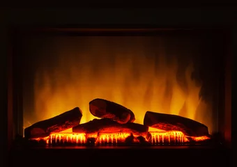 Crédence de cuisine en verre imprimé Flamme Gros plan de l& 39 intérieur du feu orange cheminée artificielle électrique