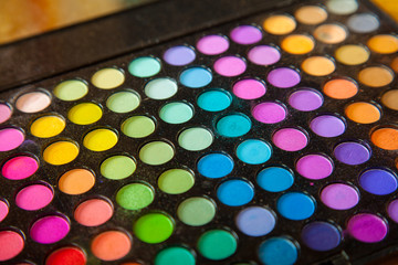 Palette professional colorful eyeshadows. Makeup set.