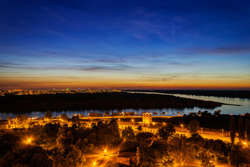 Belgrade, panoramic view from Kalemegdan at night