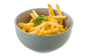 French fries on white background