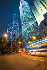 Fototapeta premium HongKong of modern landmark buildings backgrounds road light tra