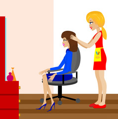 woman in a beauty salon does a hair-do