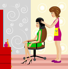woman in a beauty salon does a hair-do