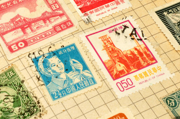 Old Chinese Stamps In Album