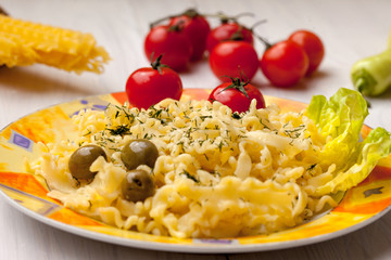 vegetarian meal with pasta and vegetables