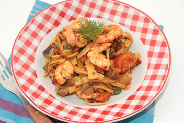 poêlée de tagliatelles au gambas