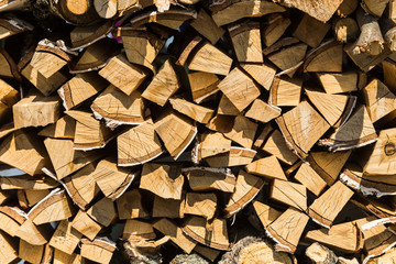 Piled firewood, wood texture