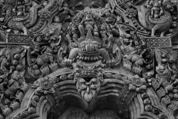 Sculpture Art in Asia, black and white monochrome