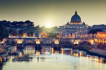 Fototapeta premium view on Tiber and St Peter Basilica in Vatican