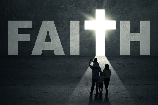 Family walks toward faith door