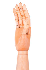 Wooden hand on a white background