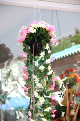 White and Pink Artificial flowers colorful.