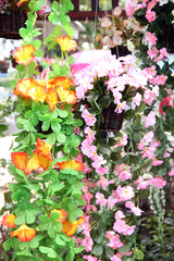 Yellow and Pink Artificial flowers colorful.