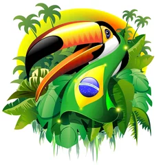 Cercles muraux Dessiner Toco Toucan avec le drapeau du Brésil