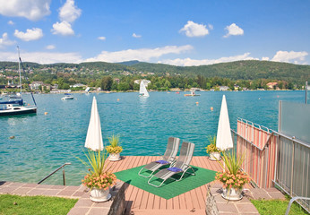 Private beach. Lake Worthersee Velden am Worthersee Resort See.