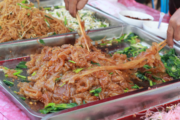 Stir fried rice noodle in the market