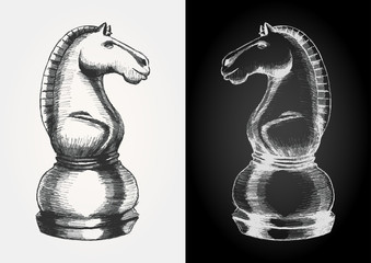 Sketch illustration of a chess knight piece © rudall30