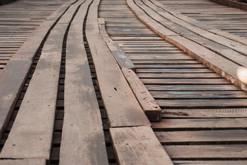 Old an long wooden bridge at Sangklaburi,Kanchanaburi province,
