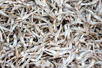 texture of anchovy fish after drying in sunlight.