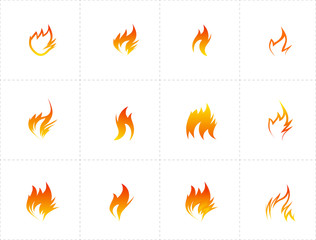 Fire icon set on white background