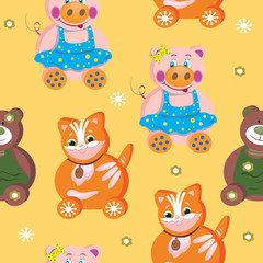 Seamless pattern animals pig, bear, cat