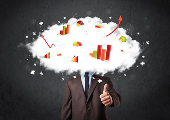 Modern business man with a graph cloud head