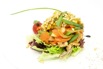 vegetable salad in a restaurant on a white plate