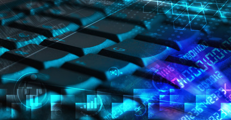 Keyboard with glowing programming codes