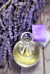 Obraz na płótnie Canvas Mix of lavender flowers and cosmetic