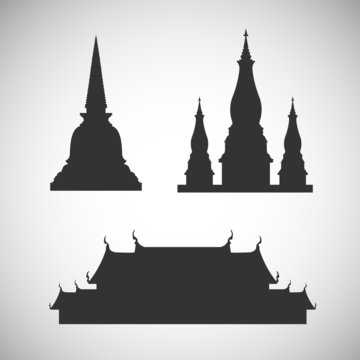 Pagoda and temple silhouette - Illustration