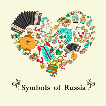 Stylized heart with symbols of Russia