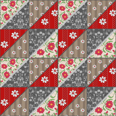 Patchwork seamless lace retro red flowers pattern