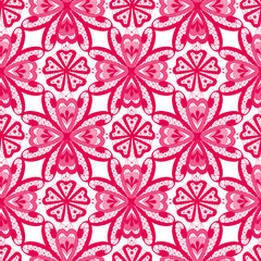 Abstract seamless fabric pink lace pattern on white